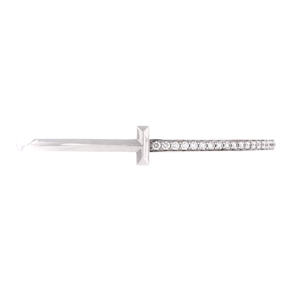 Tiffany & Co. Narrow T1 Hinged Bangle Bracelet 18K White Gold with Diamonds